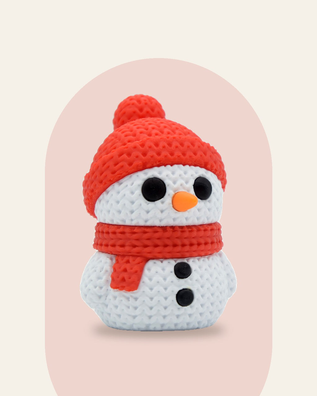 Muñeco de nieve impreso en 3D con gorro y bufanda rojos