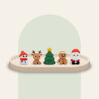 Kit de 5 figuras de Navidad impresas en 3D en fila dentro de su bandeja
